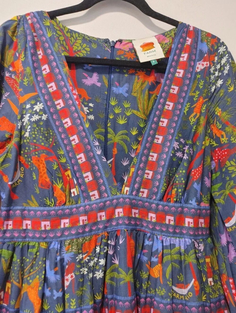 Farm Rio V-Neck Midi Dress V-Neck Floral Tiered Midi Dress in Navy Size Small - Picture 7 of 10